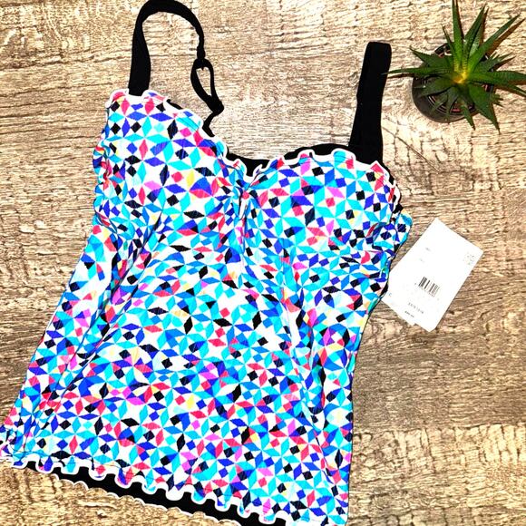 Profile by Gottex Lettuce Ruffle Sweetheart Tankini Top Swimsuit 34D Swimwear | - Picture 2 of 8